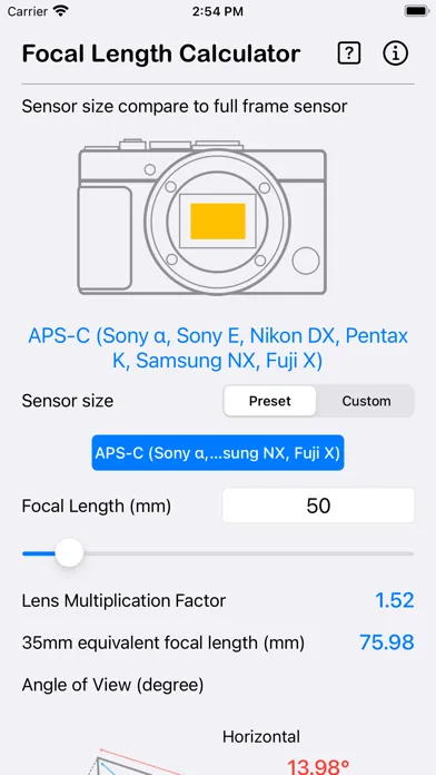 Capturas de tela do Focal Length Calculator