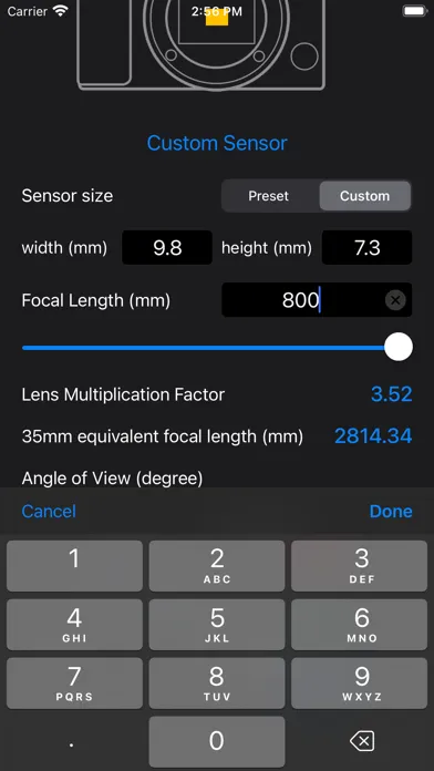 Capturas de tela do Focal Length Calculator