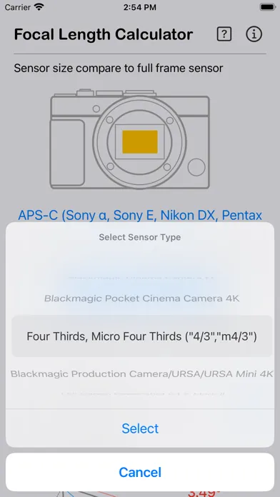 Capturas de tela do Focal Length Calculator