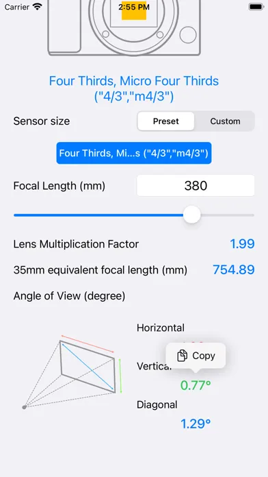 Capturas de tela do Focal Length Calculator