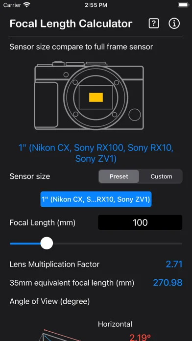 Capturas de tela do Focal Length Calculator