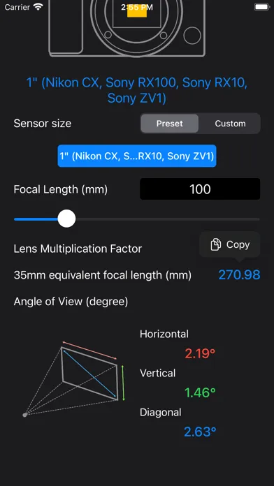 Capturas de tela do Focal Length Calculator