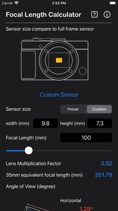 Capturas de tela do Focal Length Calculator
