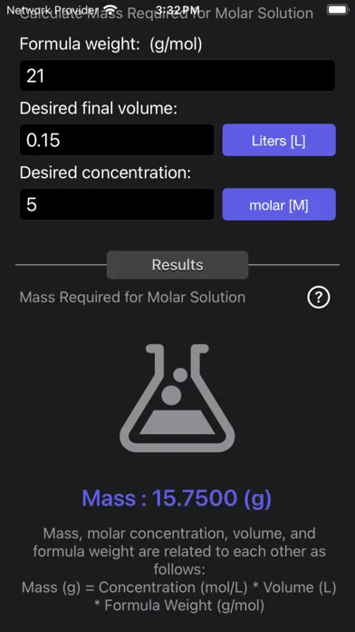Mass Molarity Calculator Screenshots