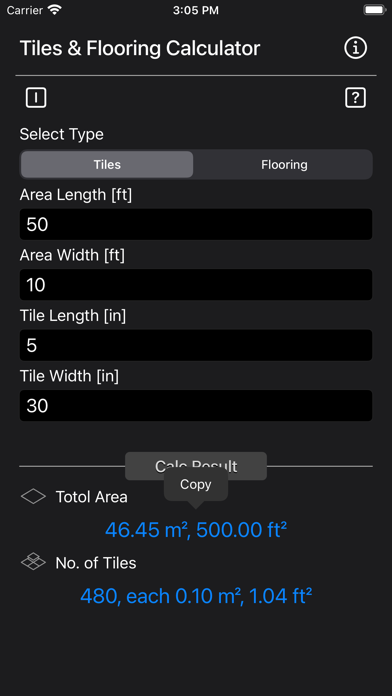 Tangkapan skrin Tiles and Flooring Calculator