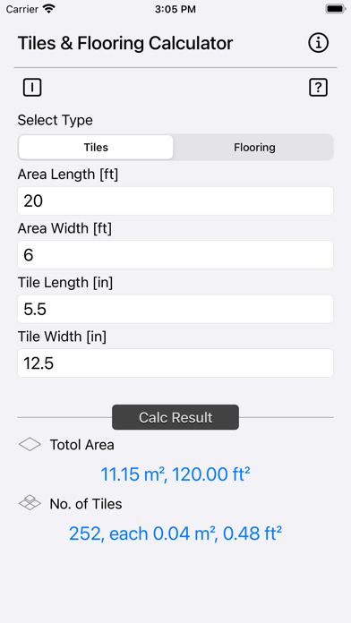 Tangkapan skrin Tiles and Flooring Calculator