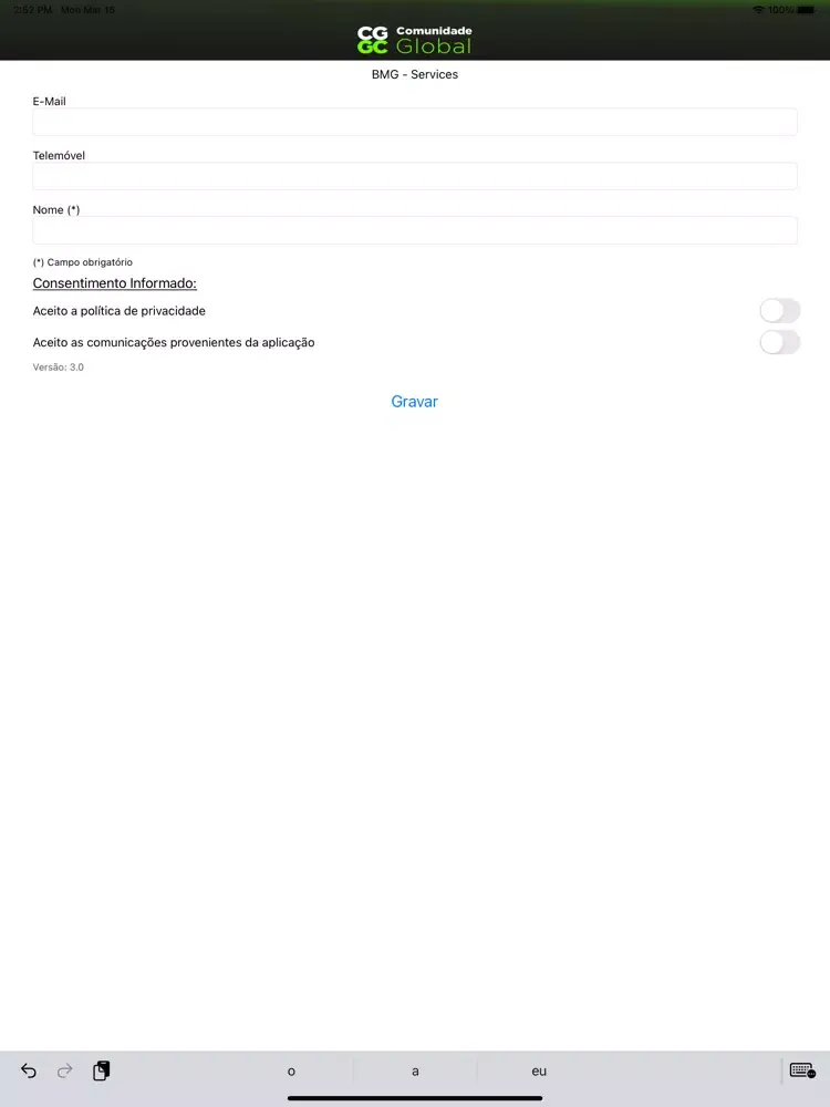 Capturas de tela do BMG Services Mobile iPad 