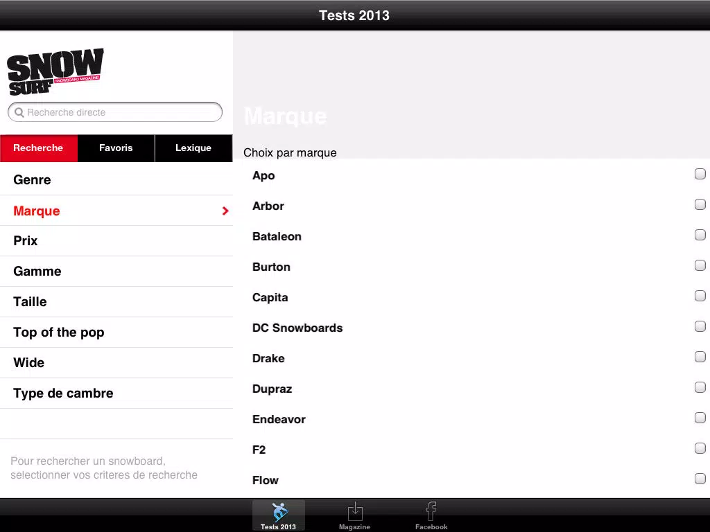 Tangkapan skrin Test Snowboards iPad 