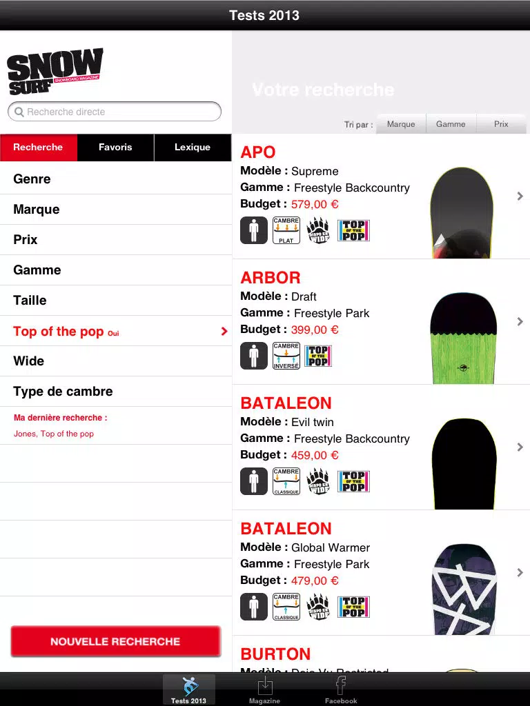 Tangkapan skrin Test Snowboards iPad 