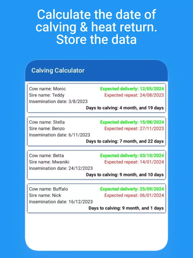 Cow Gestation Calculator Screenshots
