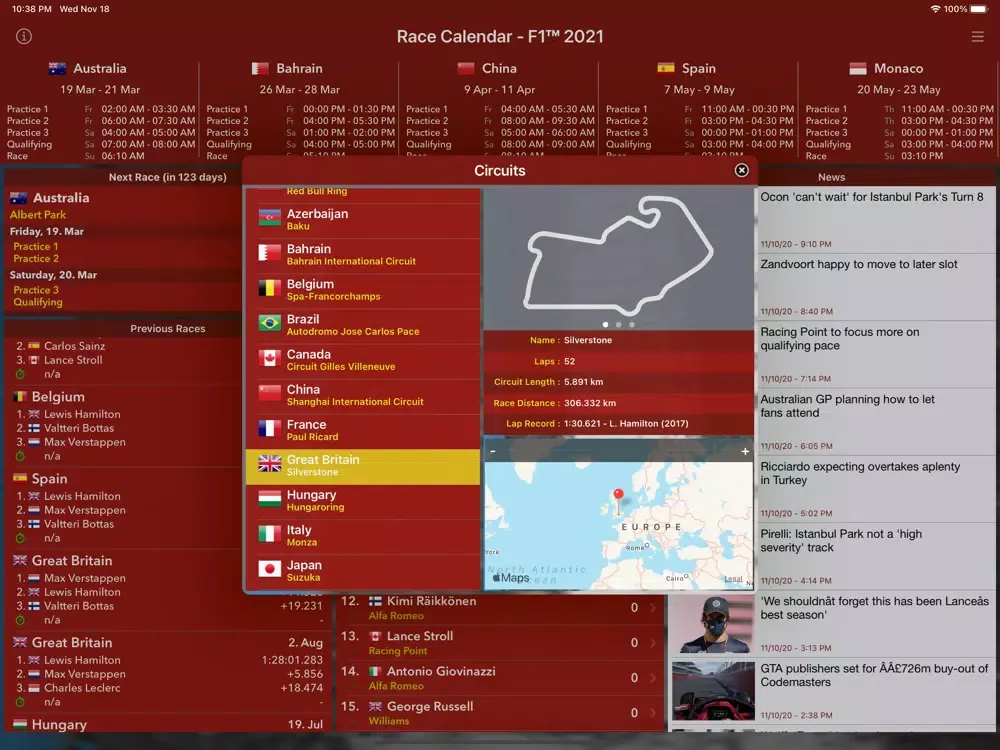Race Calendar 2021 iPad  스크린샷