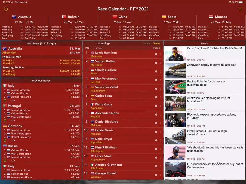 Race Calendar 2021 iPad  스크린샷