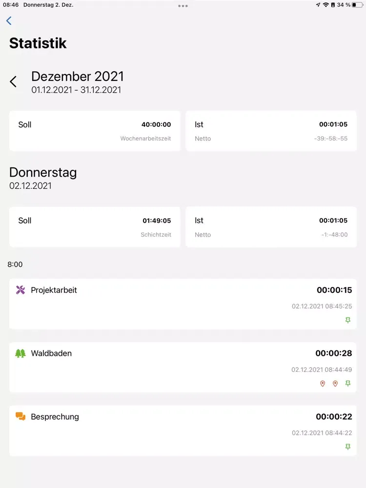 e-QSS X Zeiterfassung iPad  Ekran Görüntüleri