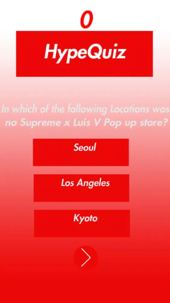 ภาพหน้าจอของ HypeQuiz Hypebeast Trivia