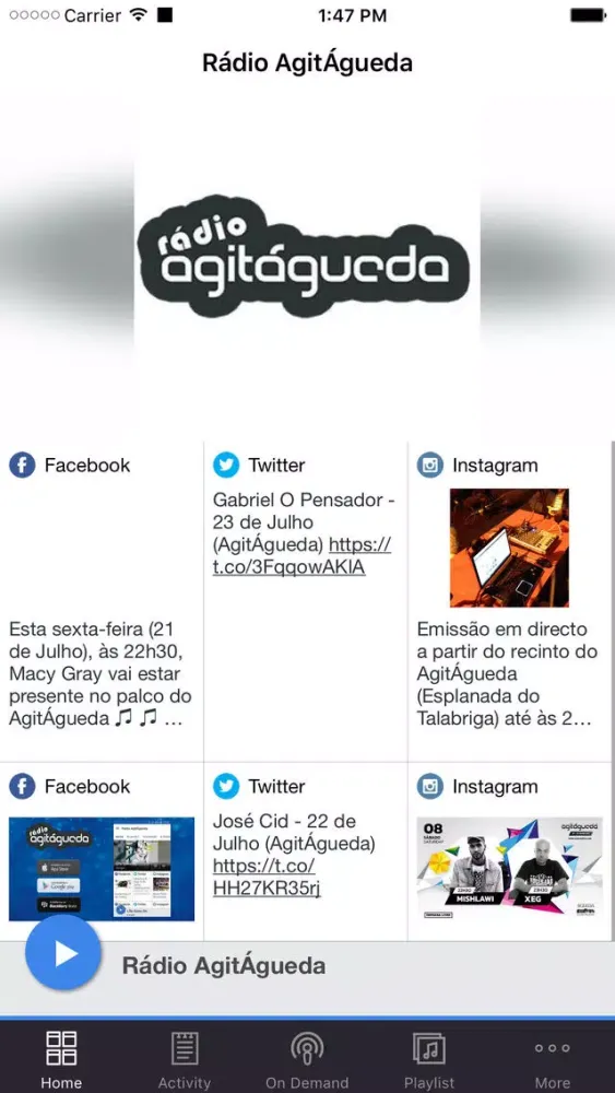 Capturas de tela do Rádio AgitÁgueda