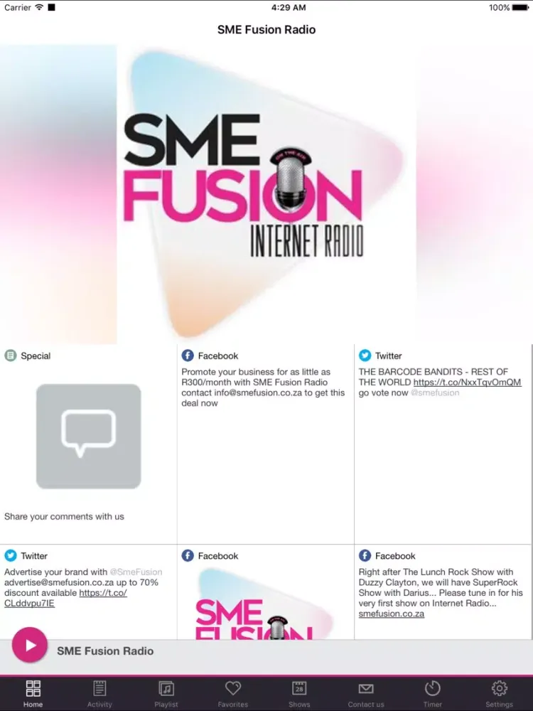 Capturas de tela do SME Fusion Radio iPad 