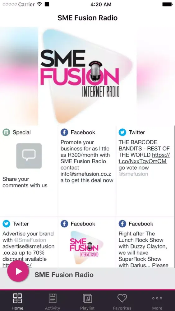 Capturas de tela do SME Fusion Radio