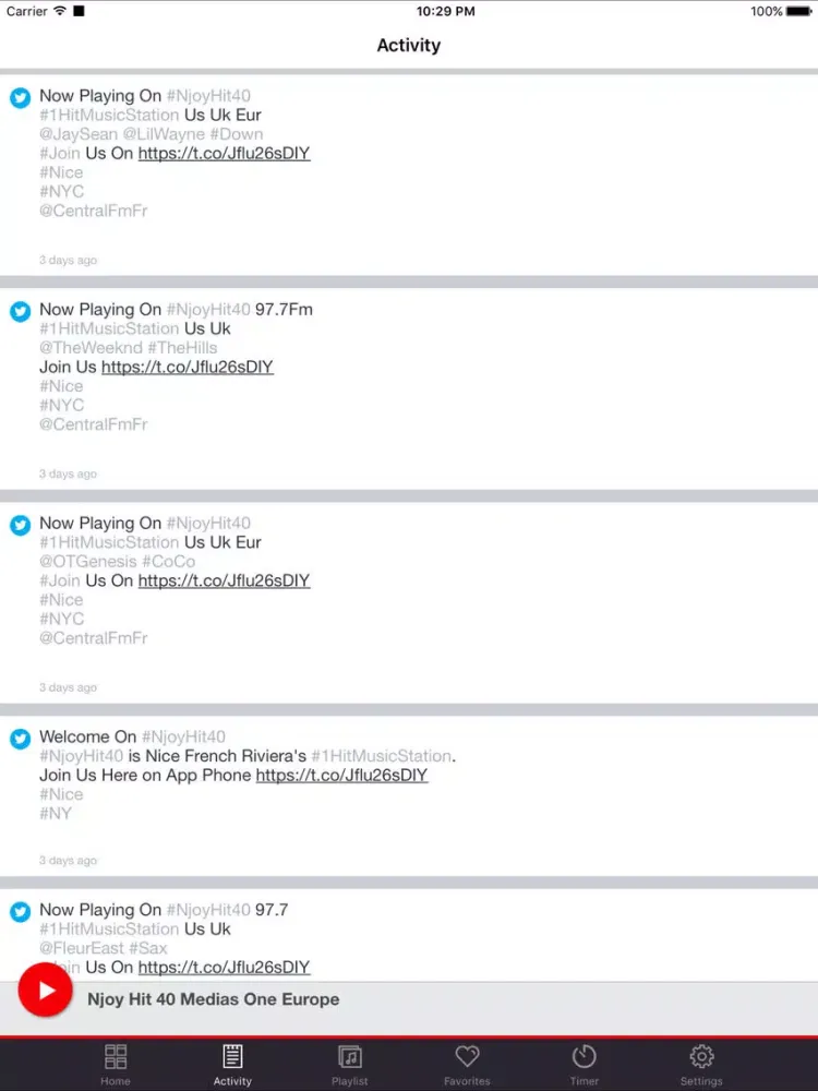 ภาพหน้าจอของ Njoy Hit 40 Medias One Europe iPad 