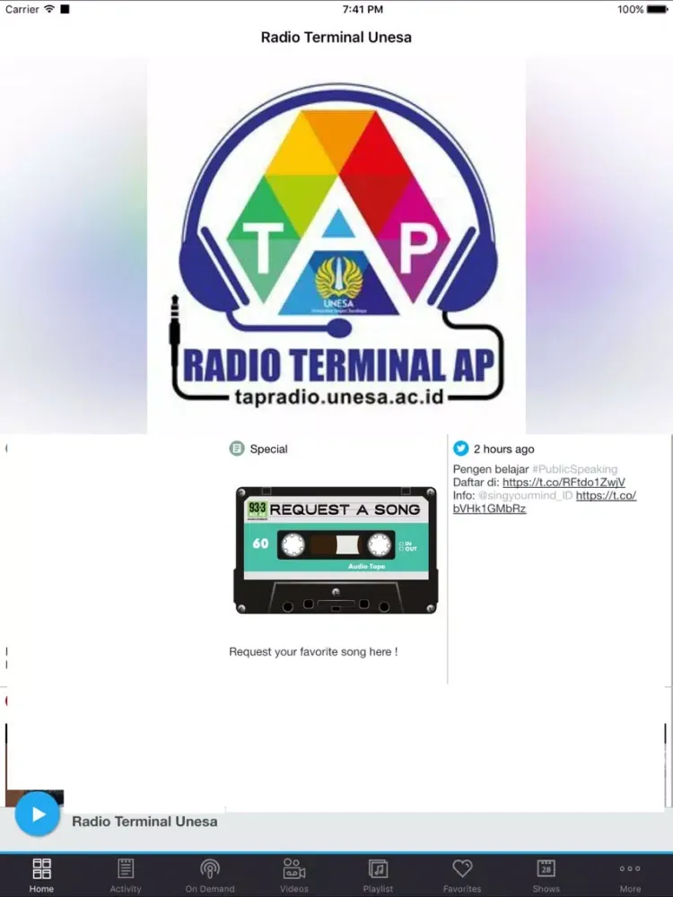 Ảnh chụp màn hình của Radio Terminal Unesa iPad 