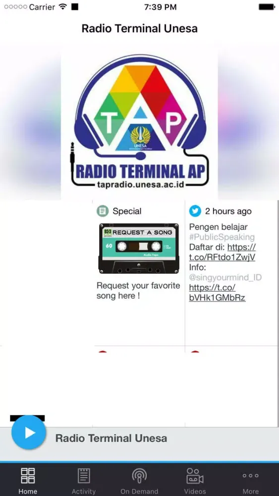 Ảnh chụp màn hình của Radio Terminal Unesa