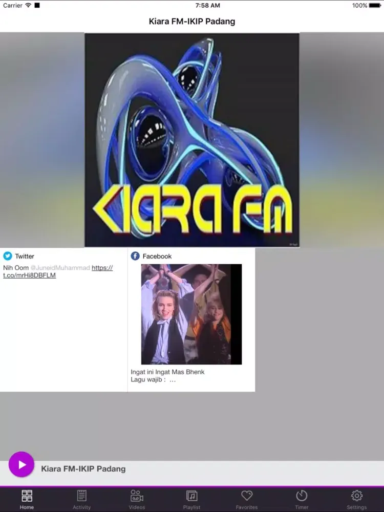 Tangkapan skrin Kiara FM-IKIP Padang iPad 