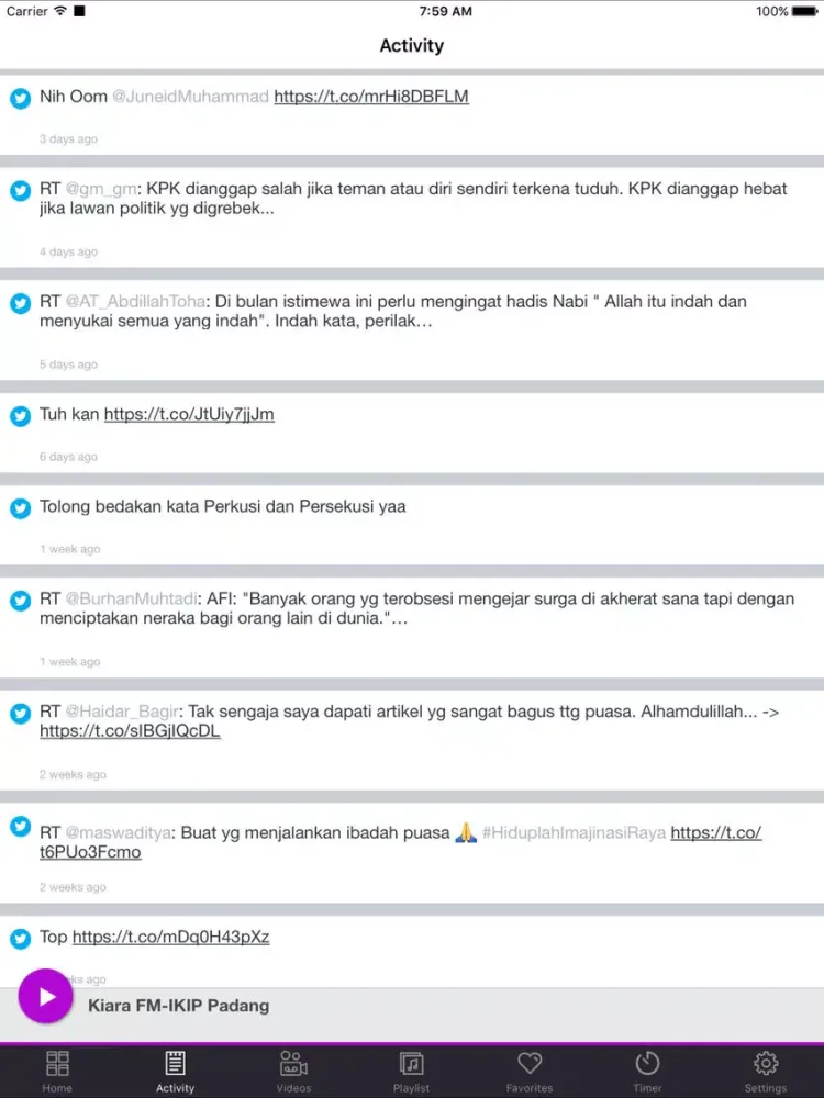 Tangkapan skrin Kiara FM-IKIP Padang iPad 