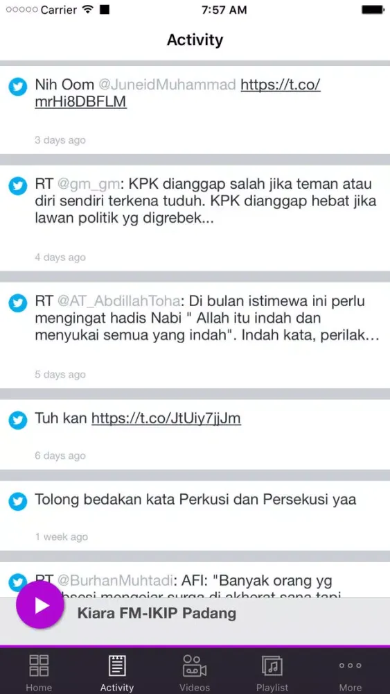 Tangkapan skrin Kiara FM-IKIP Padang