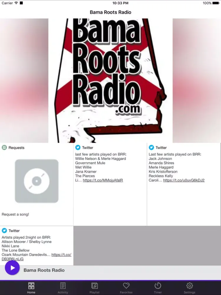 Tangkapan layar Bama Roots Radio iPad 