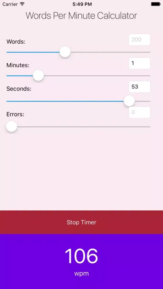 Capturas de tela do Words Per Minute Calculator