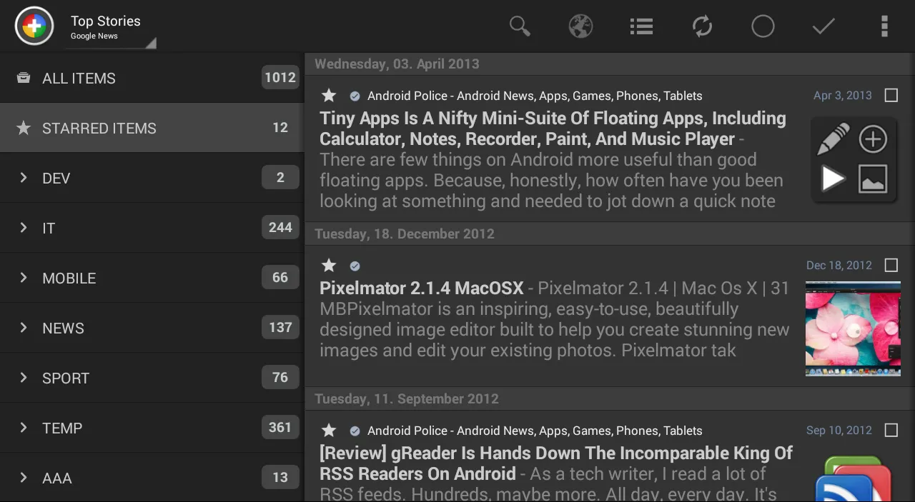 Скриншоты Tiny Tiny Rss | News+