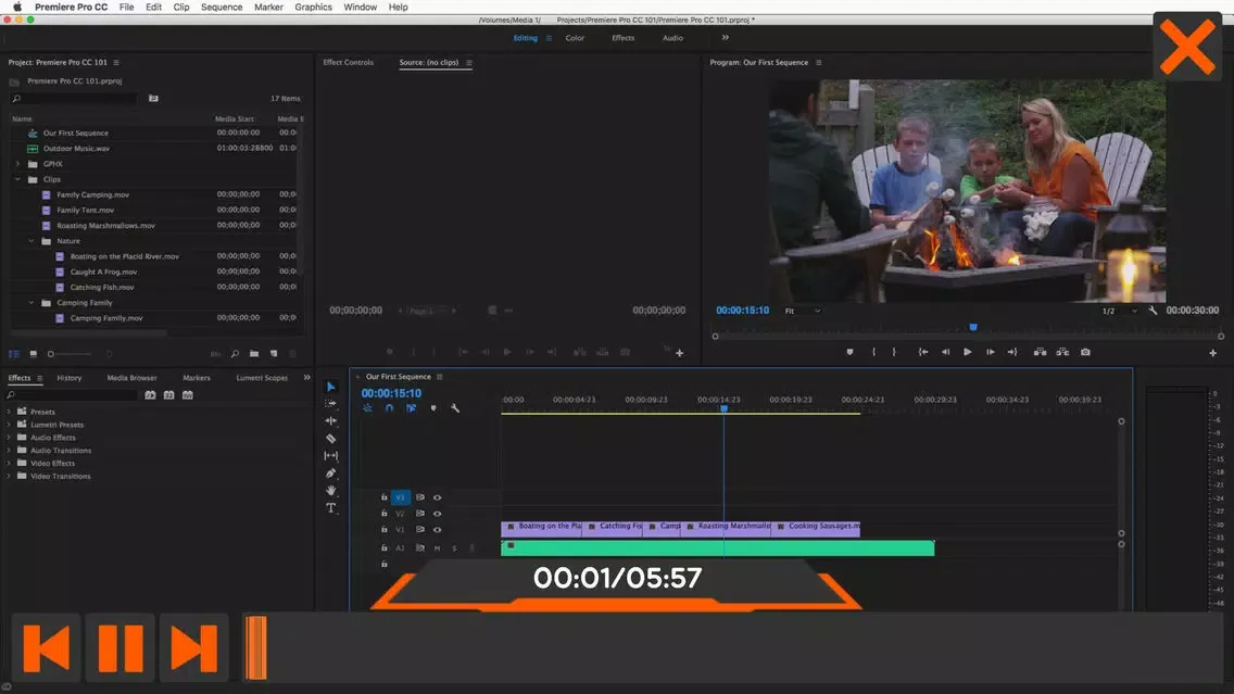 ภาพหน้าจอของ Working in the Timeline Course