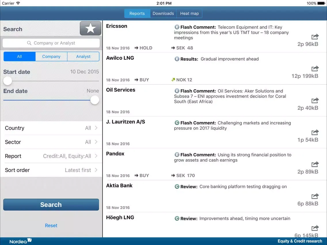 Скриншоты Nordea Markets Equity Research iPad 