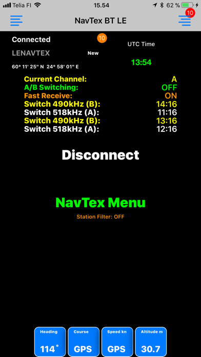 Capturas de tela do Nasa NavTex BT LE