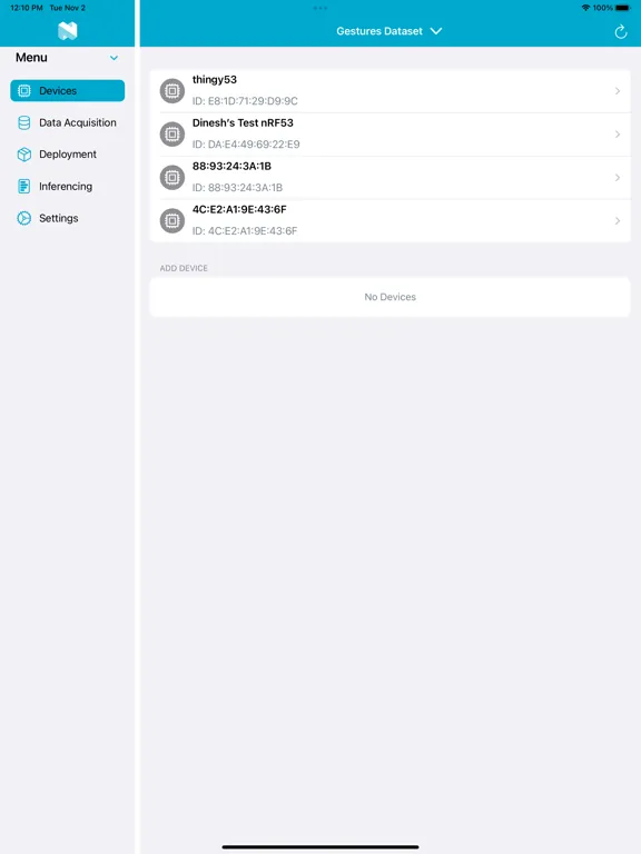 Tangkapan layar nRF Edge Impulse iPad