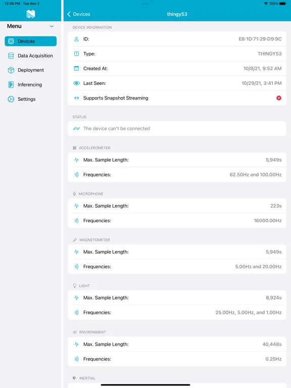 Tangkapan layar nRF Edge Impulse iPad