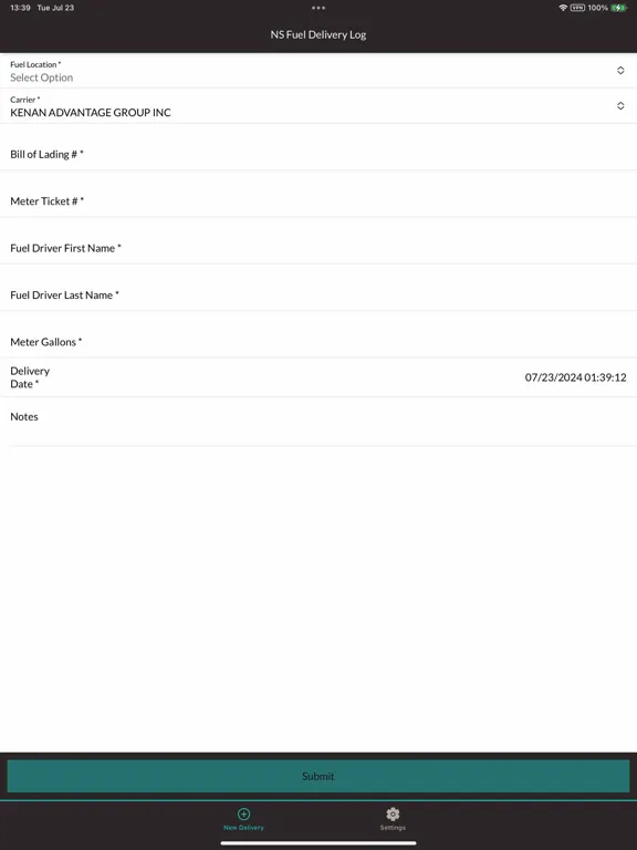 Ảnh chụp màn hình của Fuel Delivery NS iPad 