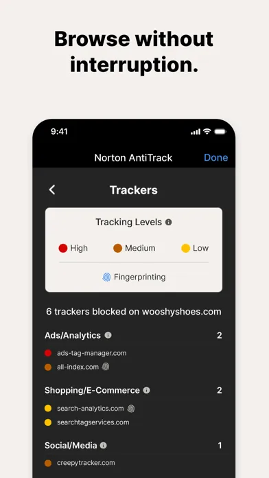Norton AntiTrack سکرین شاٹس