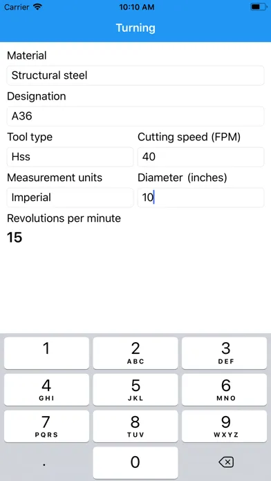 Lathe RPM Calculator スクリーンショット