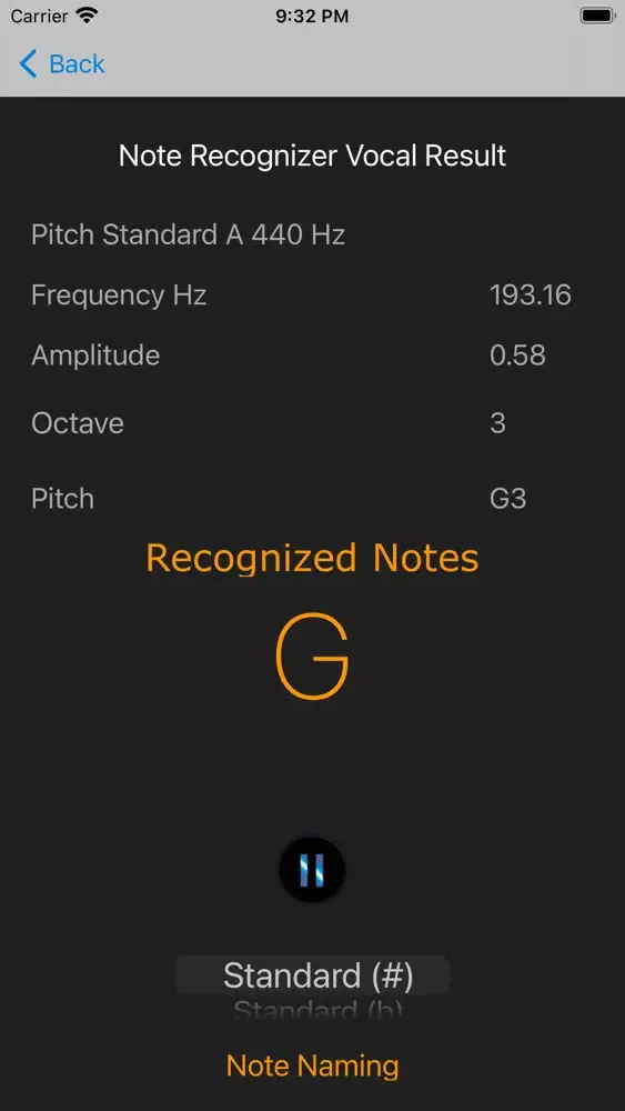 Tangkapan layar Note Recognizer Vocal Trainer