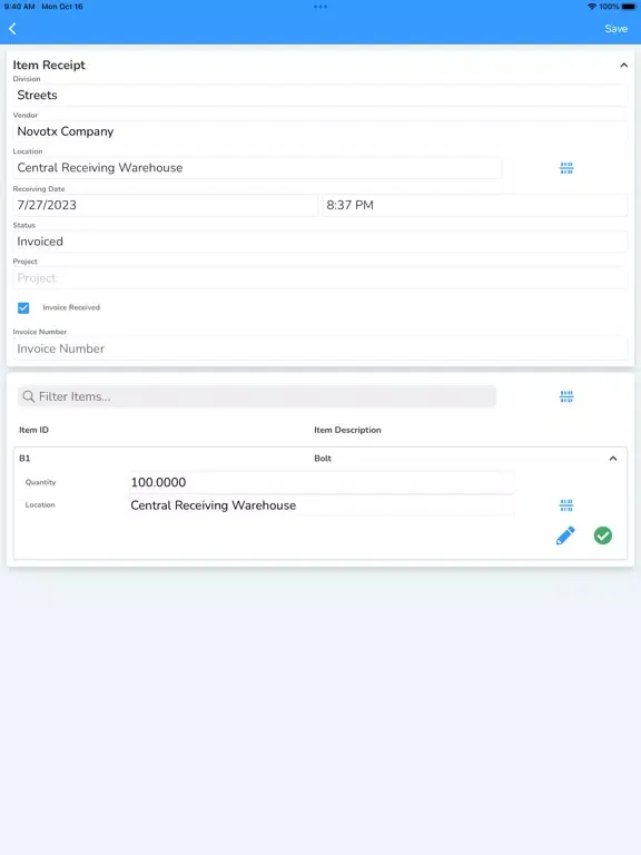 Capturas de tela do Elements XS Inventory Control iPad 