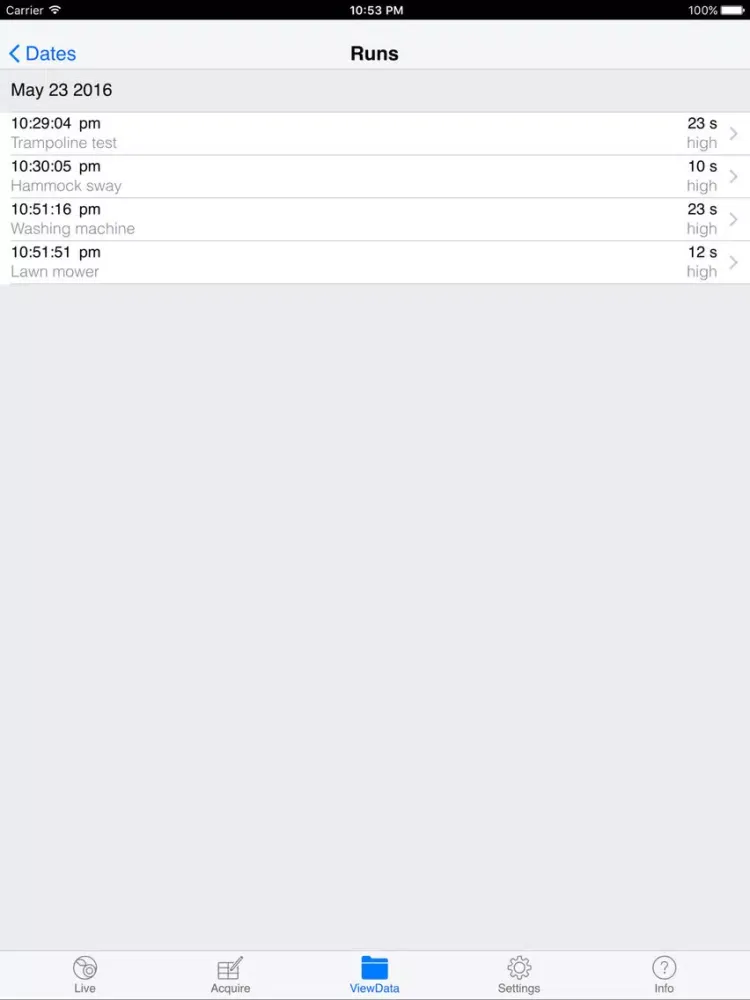 VibSensor - accelerometer recorder, vibration analysis, and data export iPad 應用截圖