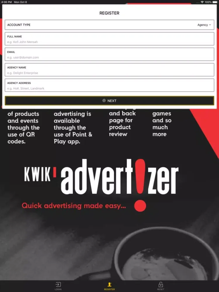 Kwik Advertizer iPad  Screenshots