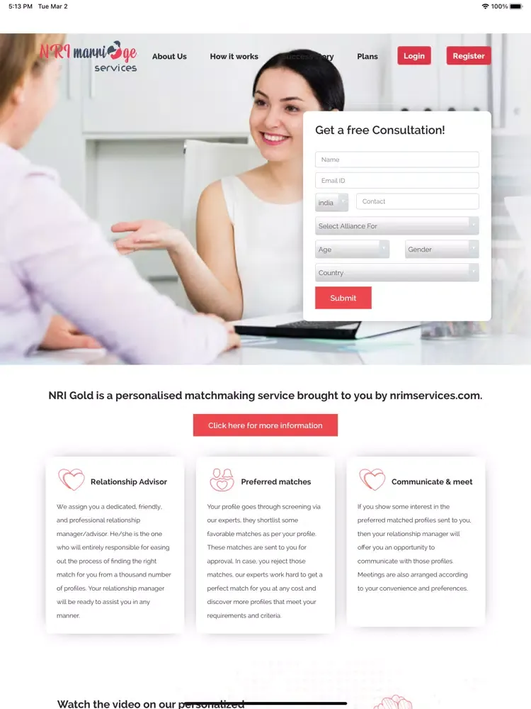Tangkapan layar NRI Marriage Services iPad 
