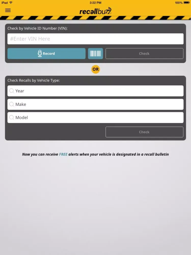 Ảnh chụp màn hình của RecallBuzz iPad 