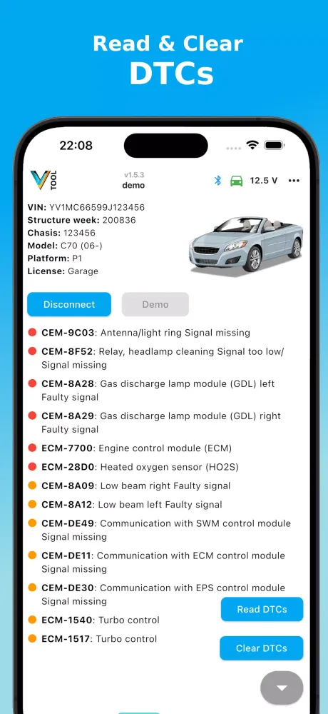 V-Tool OBD Scanner Screenshots