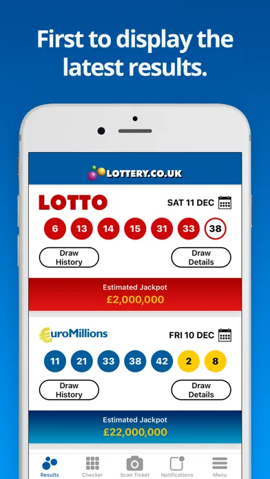 Capturas de tela do National Lottery Results