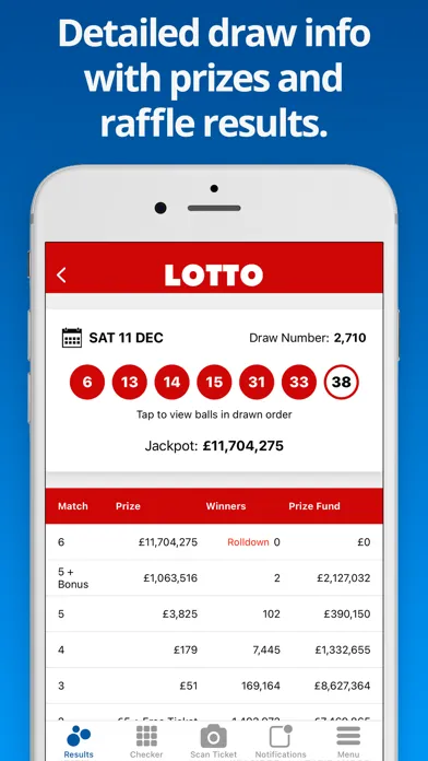 Capturas de tela do National Lottery Results