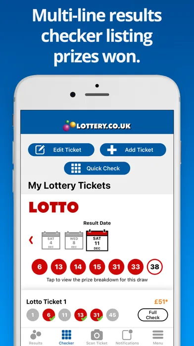 Capturas de tela do National Lottery Results