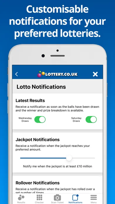 Capturas de tela do National Lottery Results