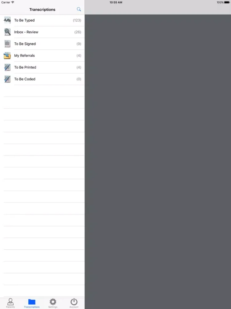 eScription RH Transcription iPad  سکرین شاٹس